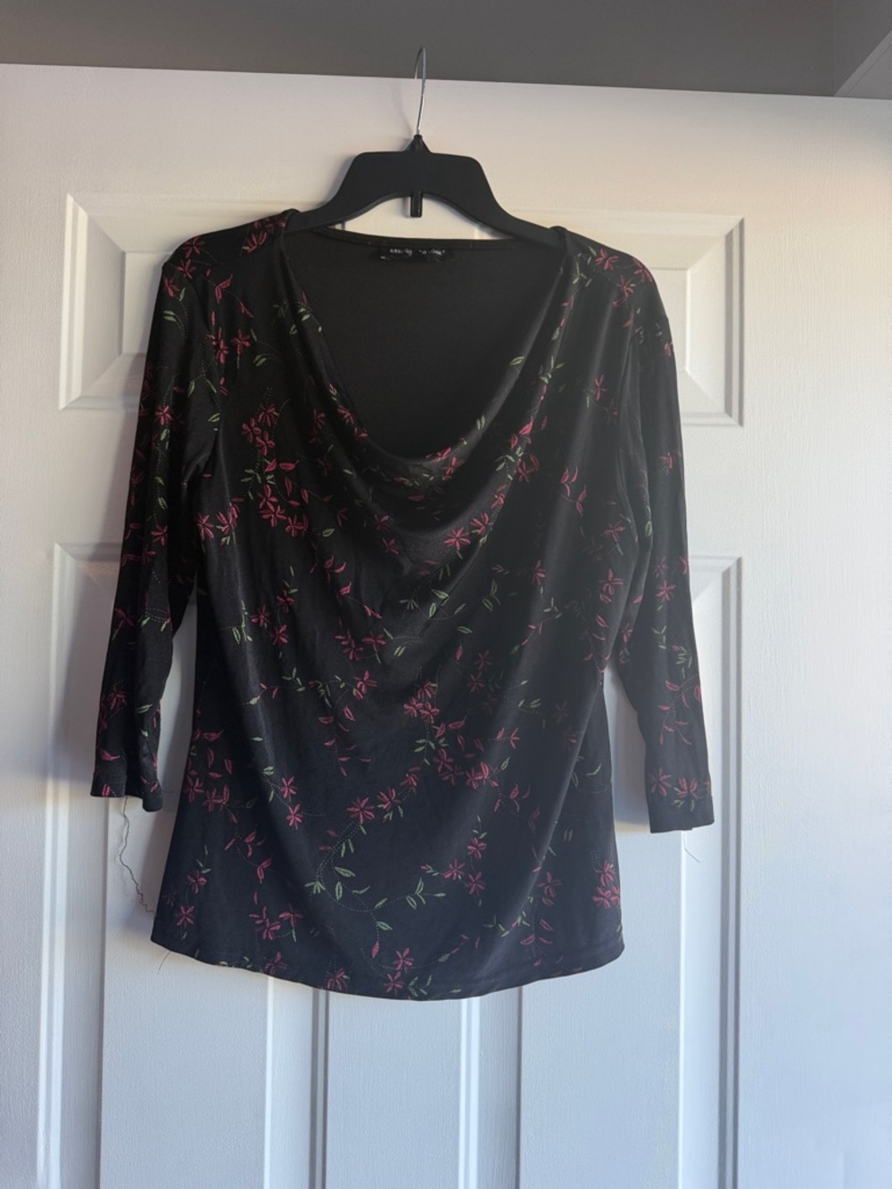 Black Floral Cowl Neck Top